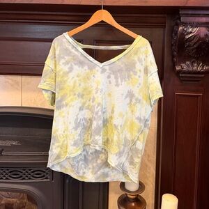 We The Free Blue and Yellow Tie-Dye V-Neck Top